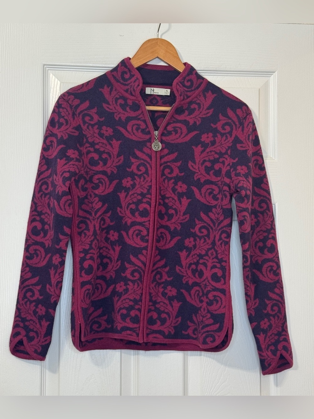 Never Designs 100% Wool Full Zip Cardigan Sweater Size XL